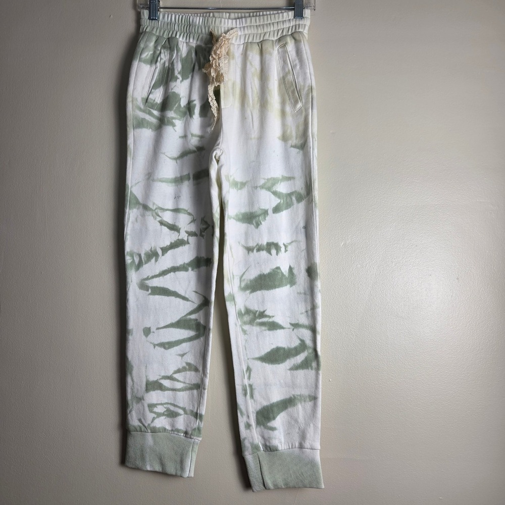 POL Women White Sage Green Tie Dye Cotton Jogger Sweatpants Size S